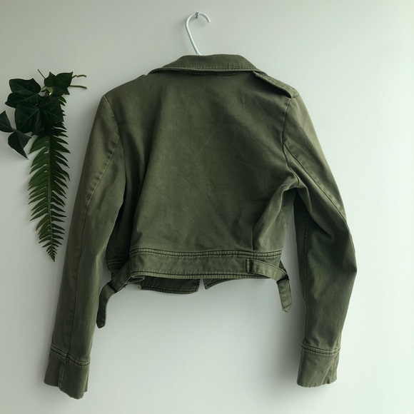 Khaki Green Cropped Denim Jacket / Medium - Picture 2 of 5